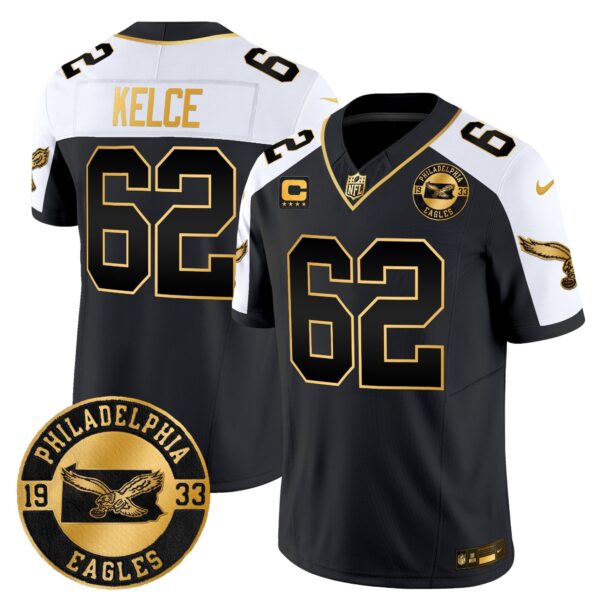 Philadelphia Eagles 2024 Throwback Gold Vapor Limited Jersey – Est. 1933 Patch – All Stitched – Alternate – Jason Kelce Jersey
