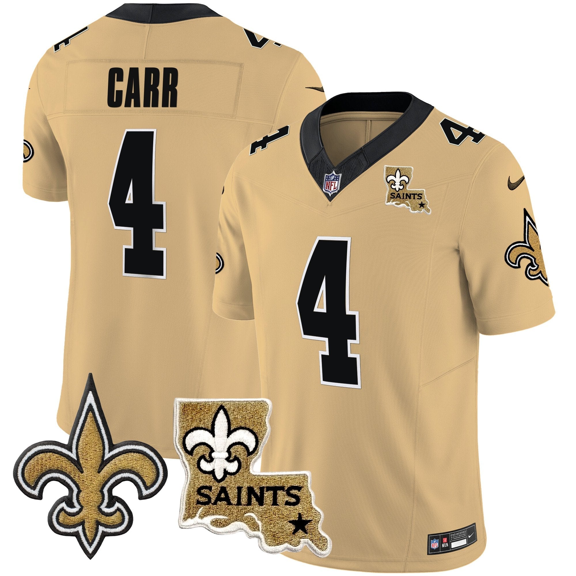 Saints Vapor Limited Jersey – New Orleans Patch – All Stitched – Gold – Derek Carr Jersey