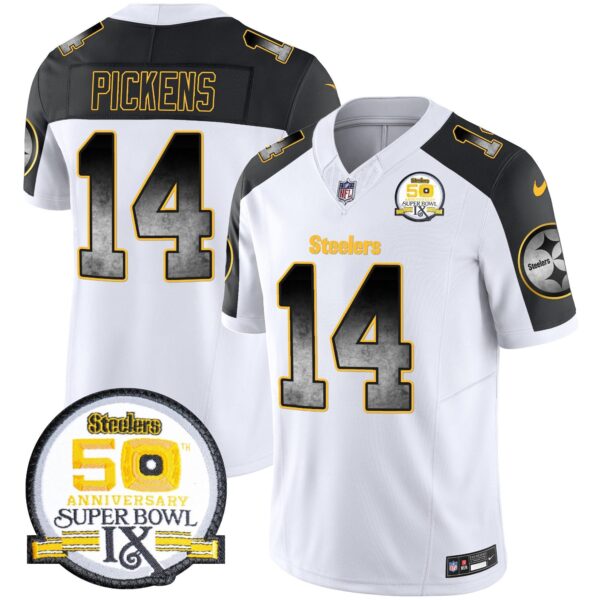 Steelers Arch Smoke 50th Anniversary Of Super Bowl IX Patch Vapor Limited Jersey – All Stitched – Inverted – George Pickens Jersey