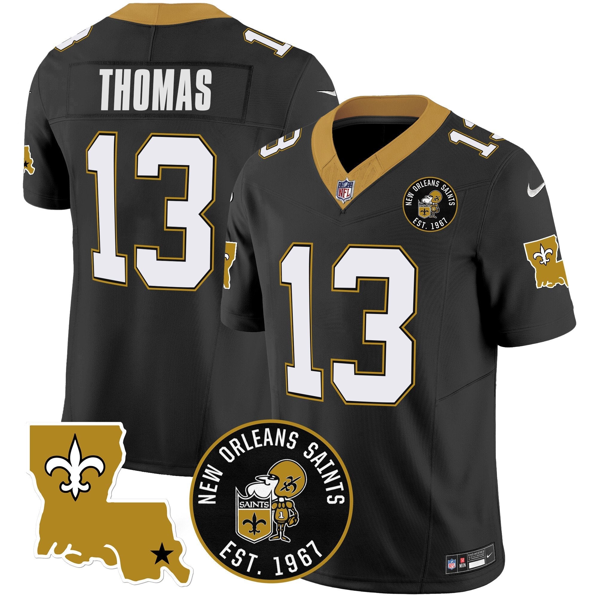 Saints EST. 1967 Patch Vapor Jersey – All Stitched – Black – Michael Thomas Jersey