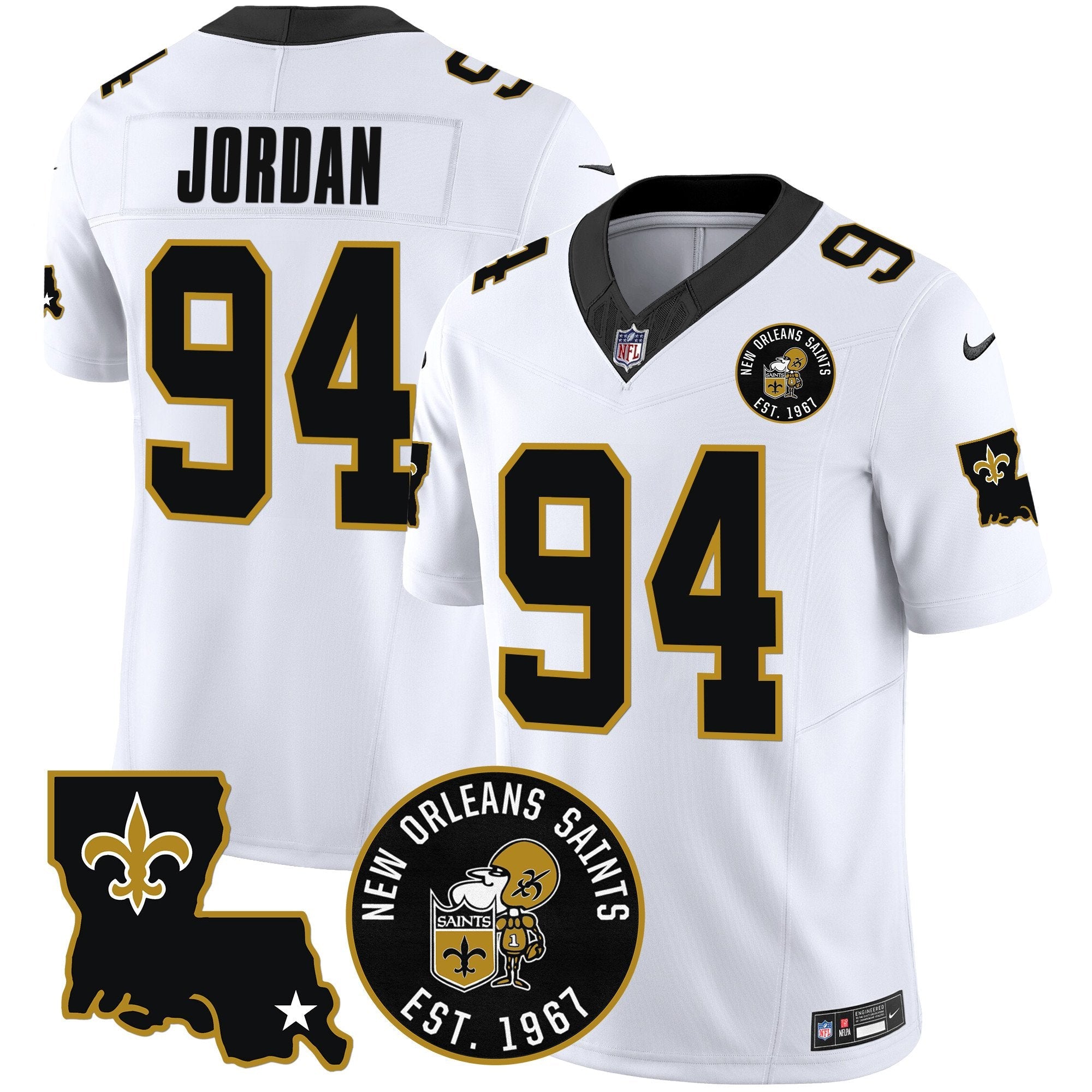 Saints EST. 1967 Patch Vapor Jersey – All Stitched – White – Cameron Jordan Jersey