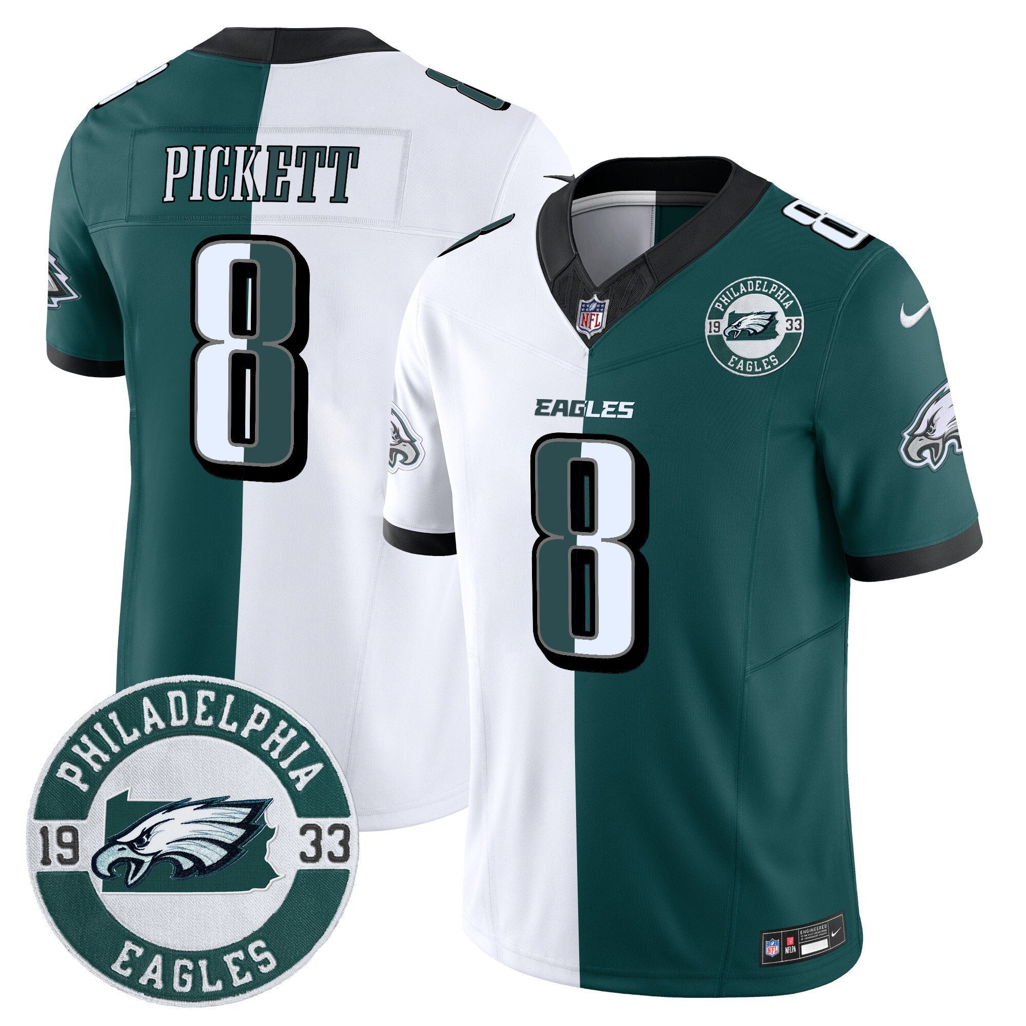 Eagles 2024 Vapor Limited Jersey – Est. 1933 Patch – All Stitched – Split – Kenny Pickett Jersey