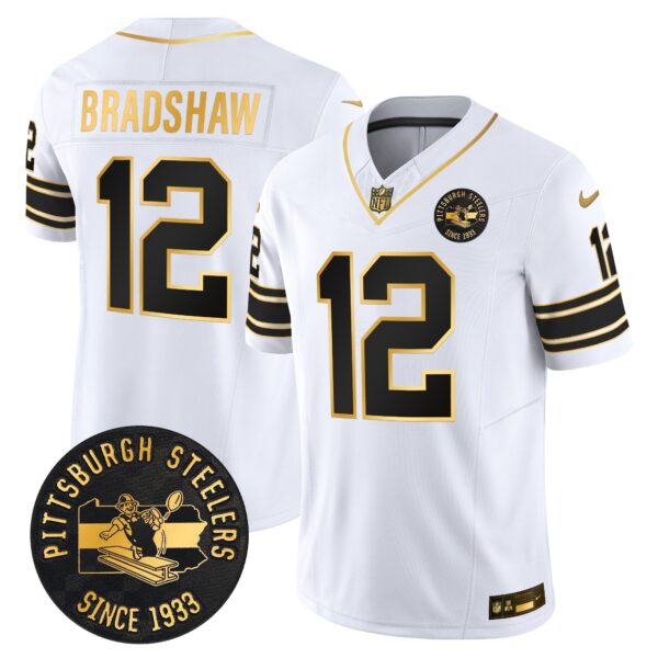 Pittsburgh Steelers Throwback 1933 Patch Gold Vapor Limited Jersey – All Stitched – White Gold – Terry Bradshaw Jersey