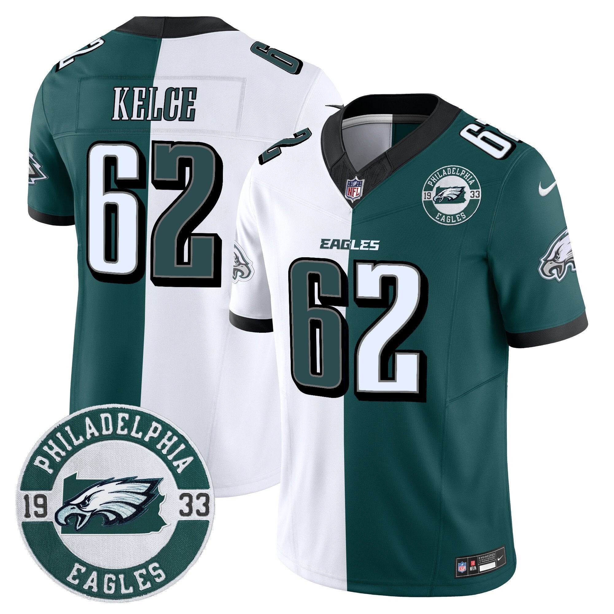 Eagles 2024 Vapor Limited Jersey – Est. 1933 Patch – All Stitched – Split – Jason Kelce Jersey