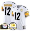 Steelers 50th Anniversary Of Super Bowl IX & Map Patch Vapor Limited Jersey – All Stitched – White – Terry Bradshaw Jersey