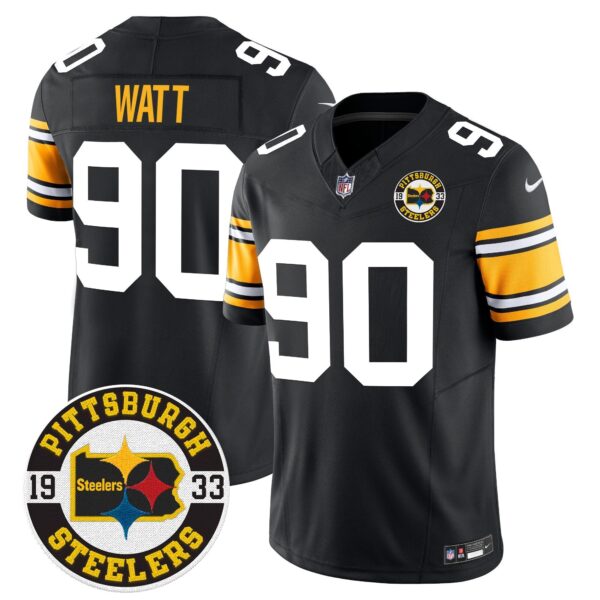 Steelers 2024 Vapor Limited Jersey – Est 1933 Patch – All Stitched – 1975 Throwback – T. J. Watt Jersey