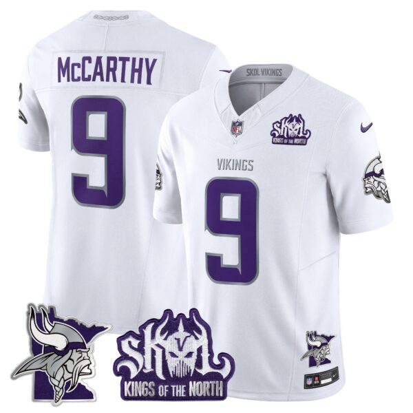 Minnesota Vikings Kings Of The North Patch Vapor Limited Jersey V3 – All Stitched – Winter Warrior – J.J. McCarthy Jersey