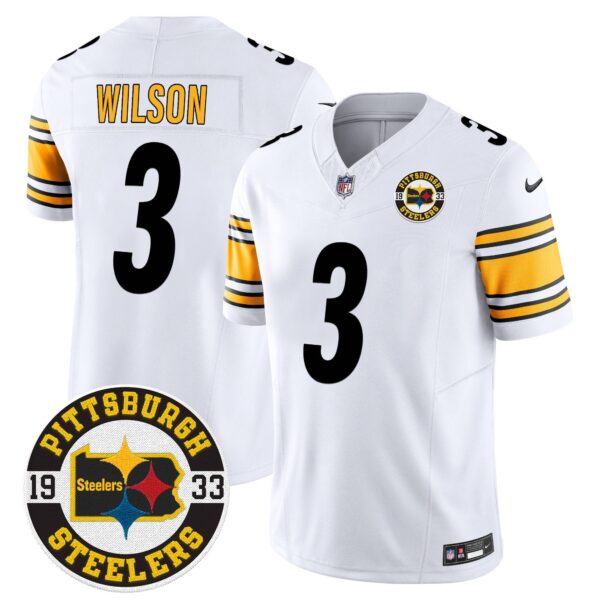 Steelers 2024 Vapor Limited Jersey – Est 1933 Patch – All Stitched – White – Russell Wilson Jersey