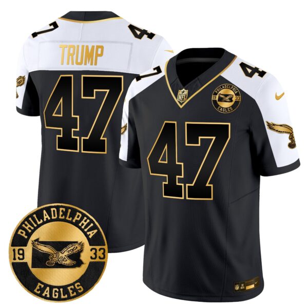 Philadelphia Eagles 2024 Throwback Gold Vapor Limited Jersey – Est. 1933 Patch – All Stitched – Alternate – Donald Trump Jersey