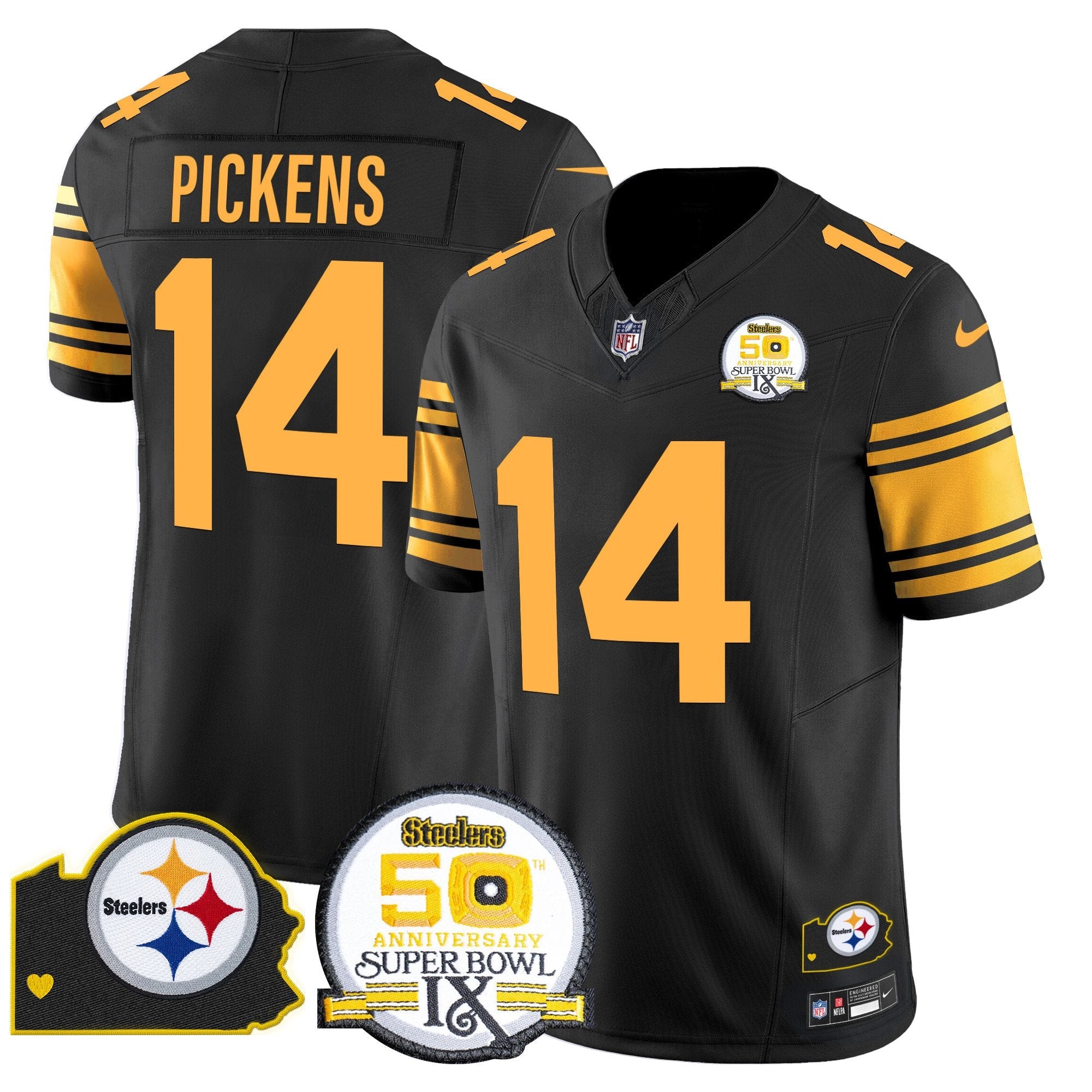 Steelers 50th Anniversary Of Super Bowl IX & Map Patch Vapor Limited Jersey – All Stitched – Color Rush – George Pickens Jersey