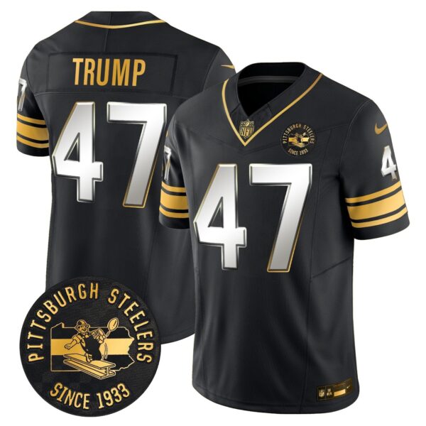 Pittsburgh Steelers Throwback 1933 Patch Gold Vapor Limited Jersey – All Stitched – Black Limited – Donald Trump Jersey