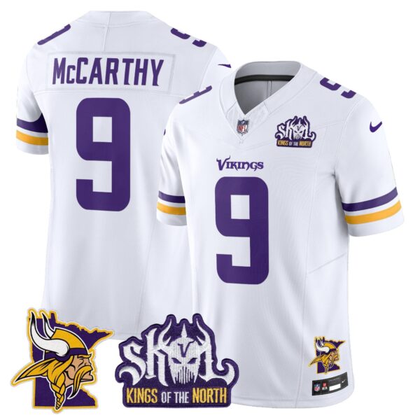 Minnesota Vikings Kings Of The North Patch Vapor Limited Jersey V3 – All Stitched – White – J.J. McCarthy Jersey