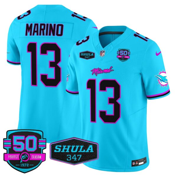 Dolphins “Miami Vice” Vapor Limited Jersey V4 – All Stitched – Aqua – Dan Marino Jersey