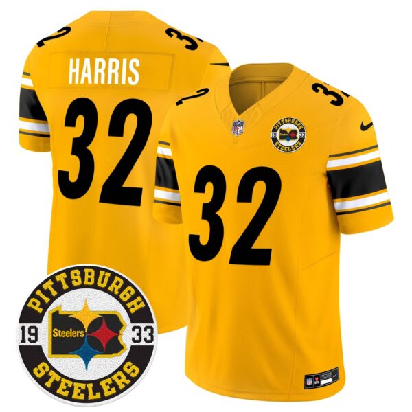 Steelers 2024 Vapor Limited Jersey – Est 1933 Patch – All Stitched – Gold – Franco Harris Jersey