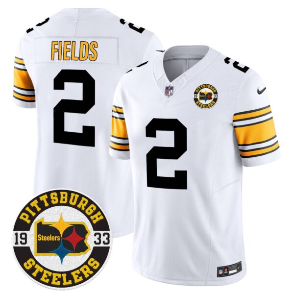 Steelers 2024 Vapor Limited Jersey – Est 1933 Patch – All Stitched – 1975 White – Justin Fields Jersey