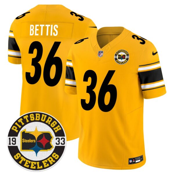 Steelers 2024 Vapor Limited Jersey – Est 1933 Patch – All Stitched – Gold – Jerome Bettis Jersey