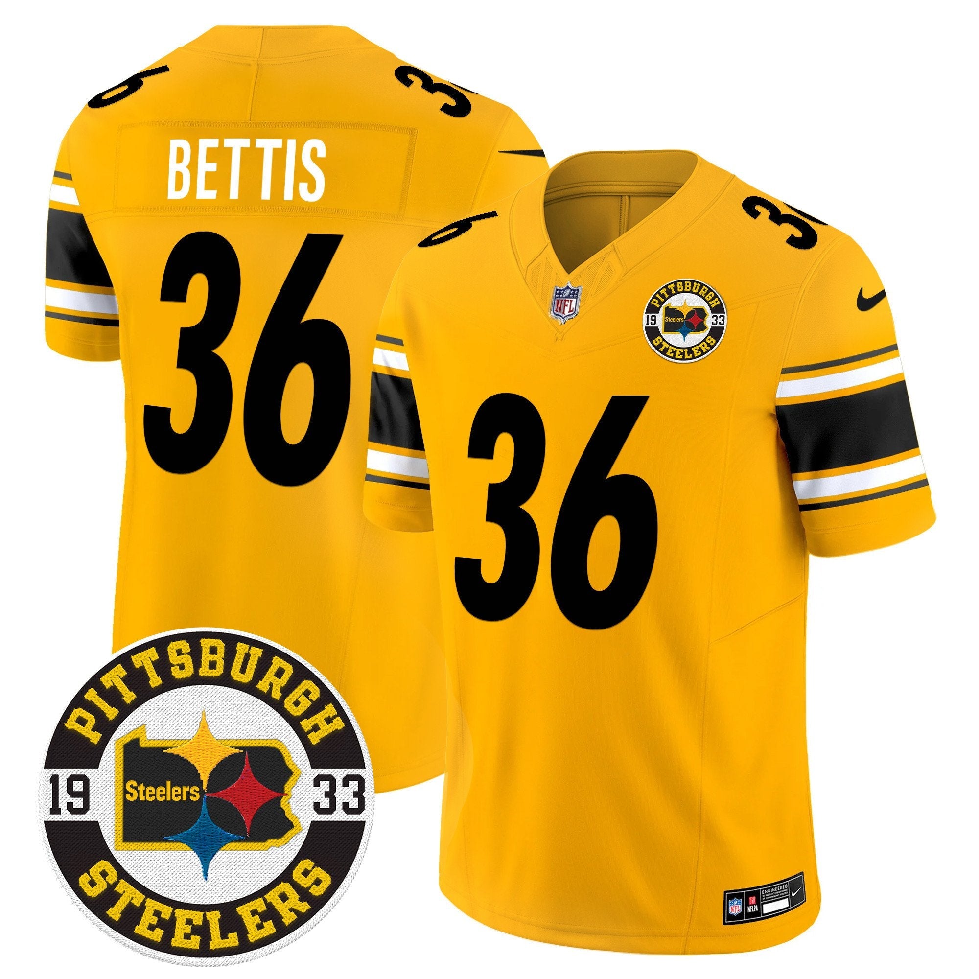 Steelers 2024 Vapor Limited Jersey – Est 1933 Patch – All Stitched – Gold – Jerome Bettis Jersey