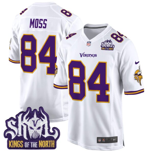 Minnesota Vikings King Of The North Patch Throwback Game Jersey – All Stitched – White – Randy Moss Jersey