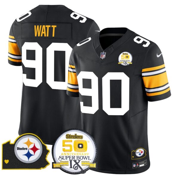 Steelers 50th Anniversary Of Super Bowl IX & Map Patch Vapor Limited Jersey – All Stitched – 1975 Throwback – T. J. Watt Jersey
