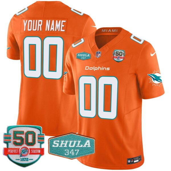 Dolphins Shula 347 Patch Vapor Limited Custom Jersey V2 – All Stitched – Orange Jersey