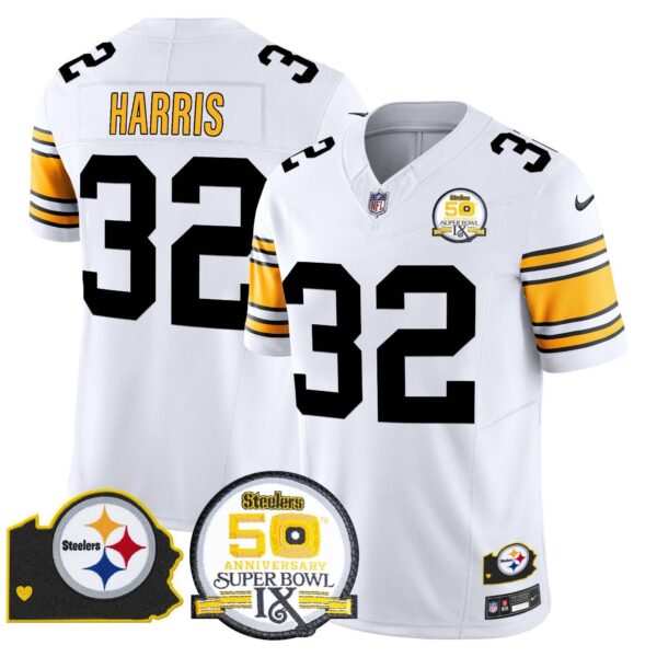 Steelers 50th Anniversary Of Super Bowl IX & Map Patch Vapor Limited Jersey – All Stitched – 1975 White – Franco Harris Jersey