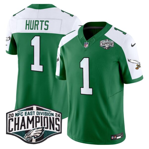 Philadelphia Eagles Kelly Green 2024 NFC East Division Champions Vapor Limited Jersey V2 – All Stitched – Kelly Alternate – Jalen Hurts Jersey