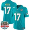 Dolphins Gold Trim Vapor Limited Jersey – All Stitched – Aqua – Jaylen Waddle Jersey