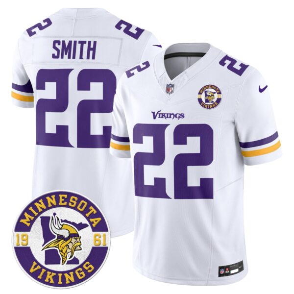 Minnesota Vikings 2024 Vapor Limited Jersey V2 – Est. 1961 Patch – All Stitched – White – Harrison Smith Jersey