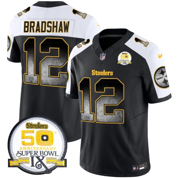 Steelers Arch Smoke 50th Anniversary Of Super Bowl IX Patch Vapor Limited Jersey – All Stitched – Alternate – Terry Bradshaw Jersey