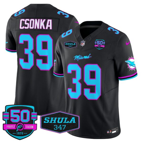 Dolphins “Miami Vice” Vapor Limited Jersey V4 – All Stitched – Black – Larry Csonka Jersey