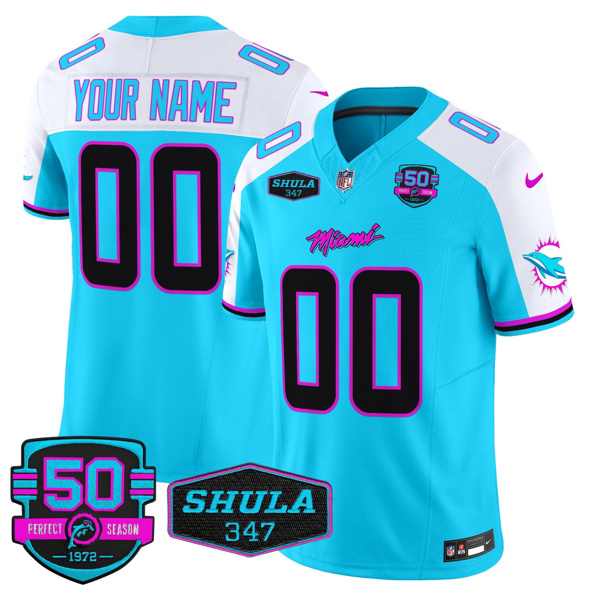 Dolphins “Miami Vice” Vapor Limited Custom Jersey V4 – All Stitched – Aqua Alternate Jersey