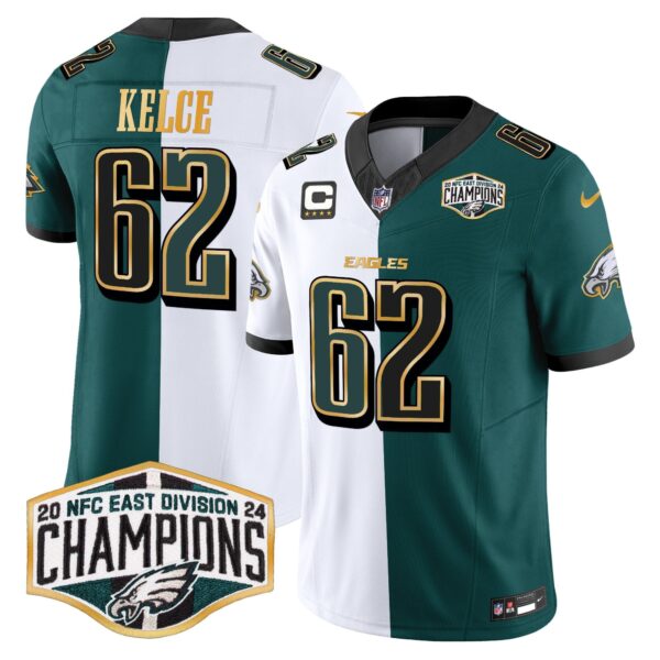 Eagles 2024 NFC East Division Champions Gold Trim Vapor Limited Jersey – All Stitched – Split – Jason Kelce Jersey