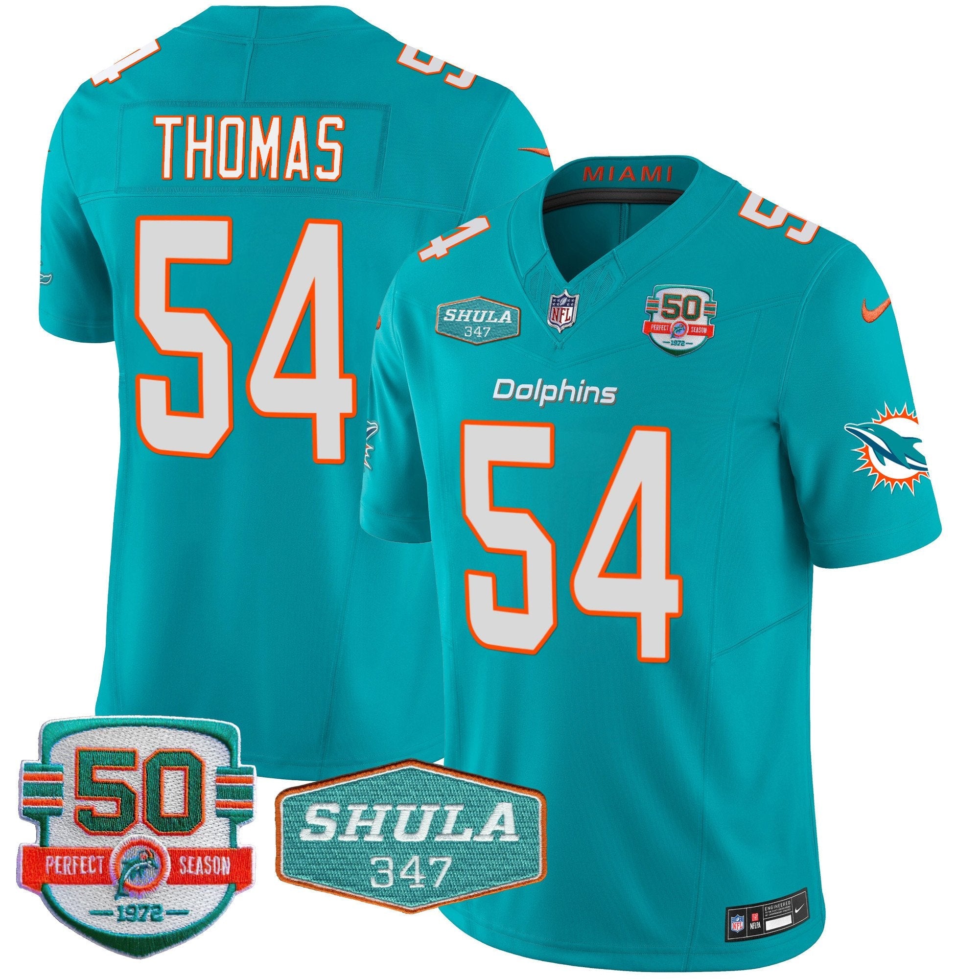 Dolphins Shula 347 Patch Vapor Limited Jersey V2 – All Stitched – Aqua – Zach Thomas Jersey