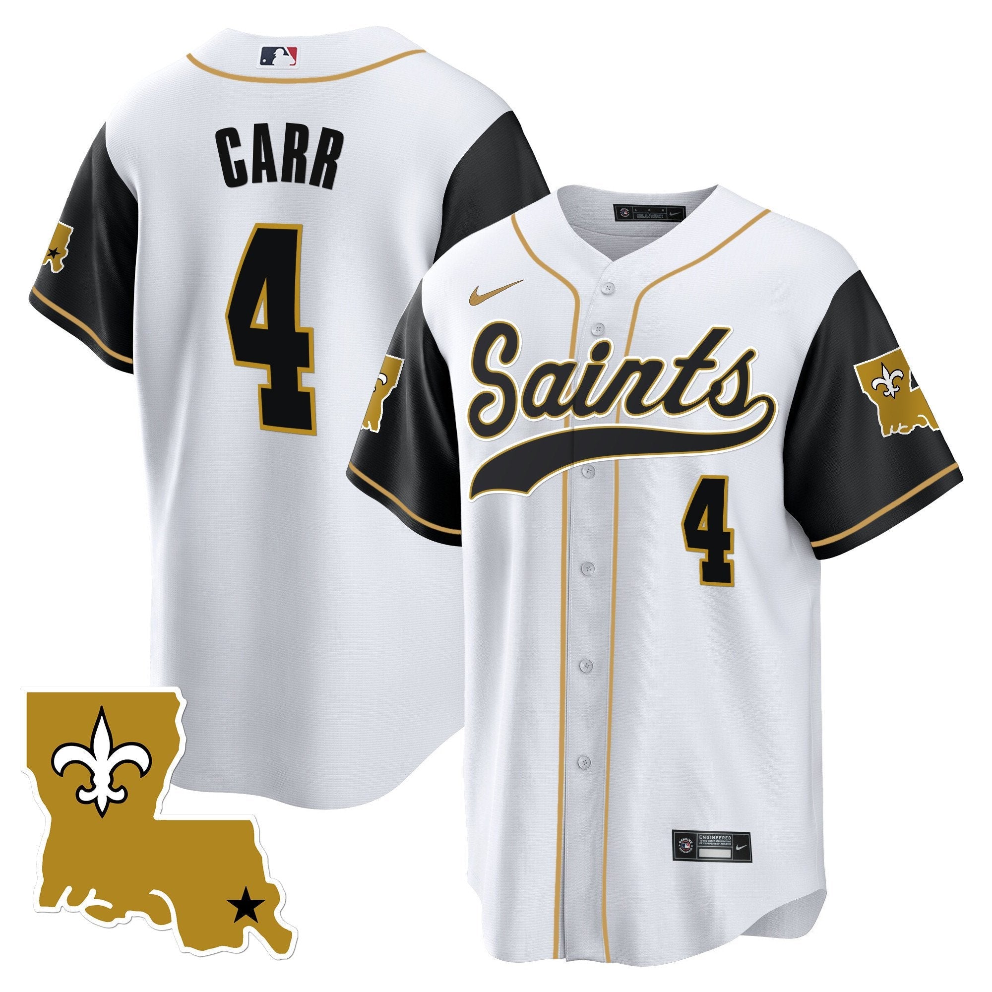 Saints 1987 Legacy Cool Base Jersey – All Stitched – Black Sleeves – Derek Carr Jersey