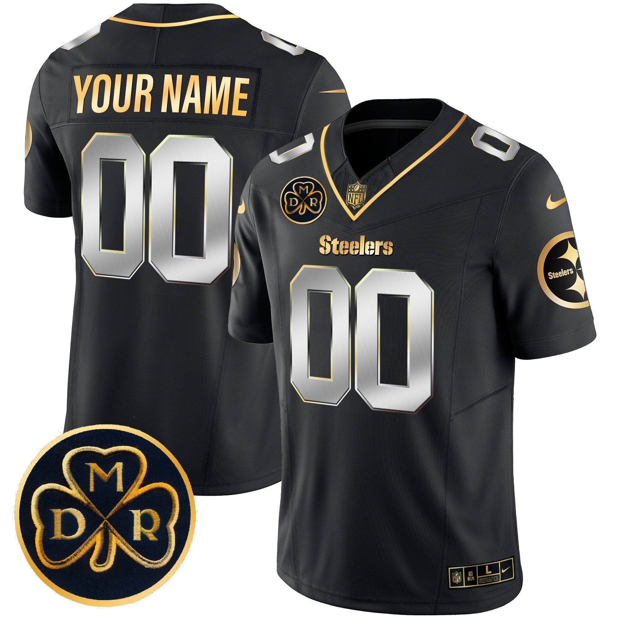 Steelers DMR Patch Gold Vapor Limited Custom Jersey – All Stitched – Black Limited Jersey