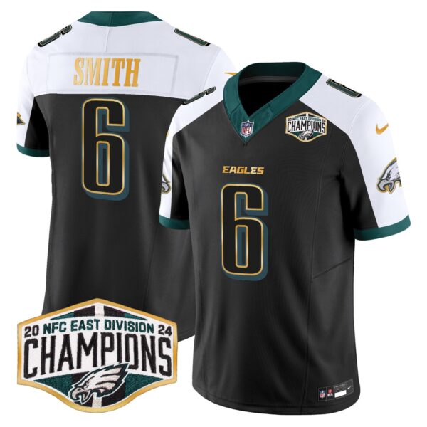 Eagles 2024 NFC East Division Champions Gold Trim Vapor Limited Jersey – All Stitched – Black Alternate – DeVonta Smith Jersey