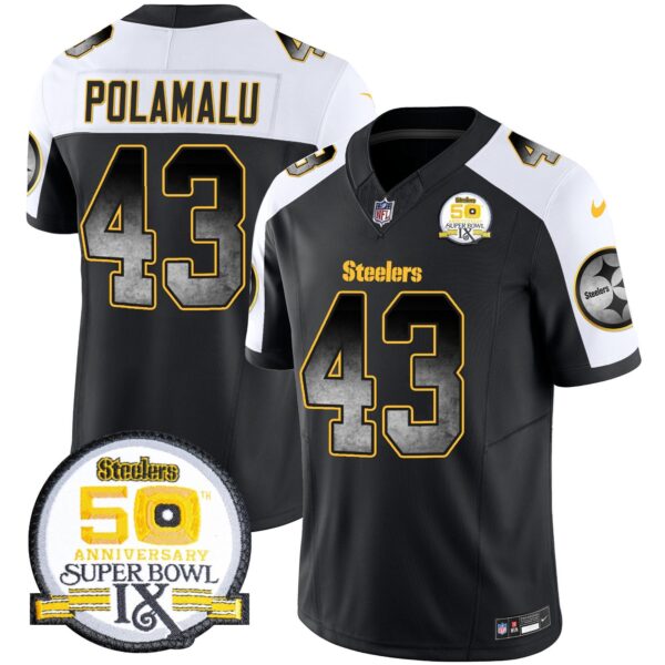 Steelers Arch Smoke 50th Anniversary Of Super Bowl IX Patch Vapor Limited Jersey – All Stitched – Alternate – Troy Polamalu Jersey
