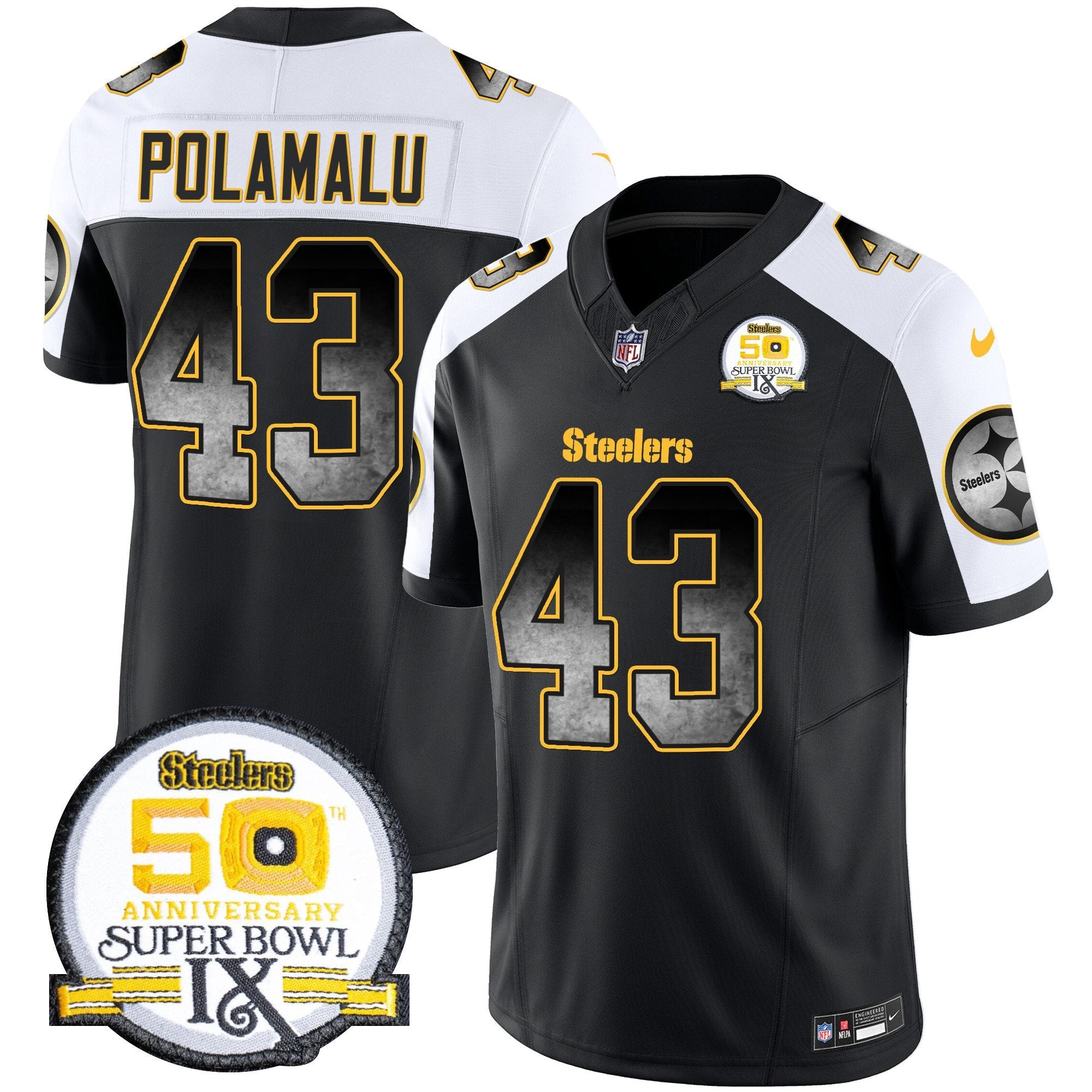 Steelers Arch Smoke 50th Anniversary Of Super Bowl IX Patch Vapor Limited Jersey – All Stitched – Alternate – Troy Polamalu Jersey