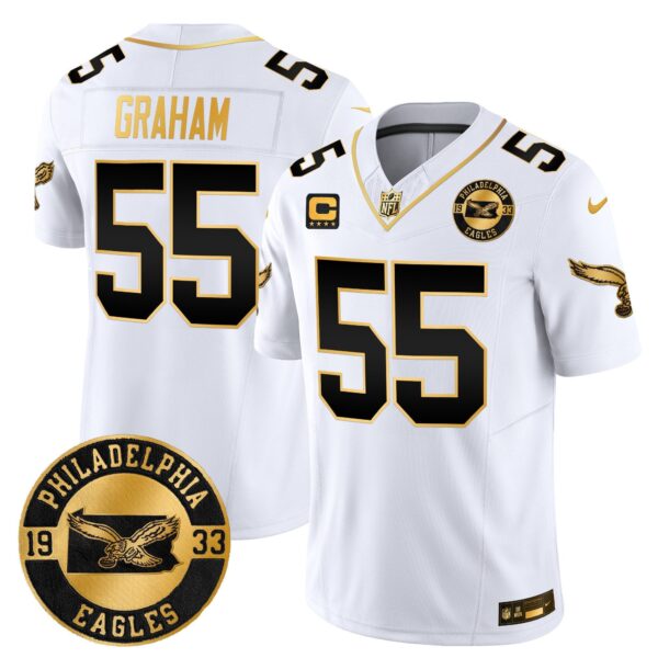 Philadelphia Eagles 2024 Throwback Gold Vapor Limited Jersey – Est. 1933 Patch – All Stitched – White Gold – Brandon Graham Jersey