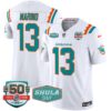 Dolphins 50th & Don Shula 347 Memorial Patch Vapor Limited Jersey – All Stitched – White – Dan Marino Jersey