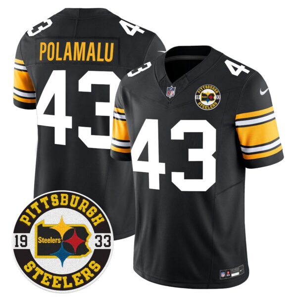 Steelers 2024 Vapor Limited Jersey – Est 1933 Patch – All Stitched – 1975 Throwback – Troy Polamalu Jersey