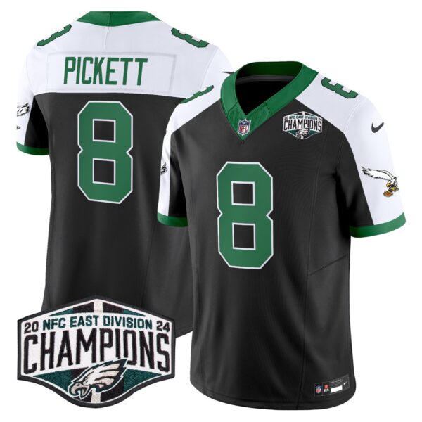 Philadelphia Eagles Kelly Green 2024 NFC East Division Champions Vapor Limited Jersey V2 – All Stitched – Black Alternate – Kenny Pickett Jersey