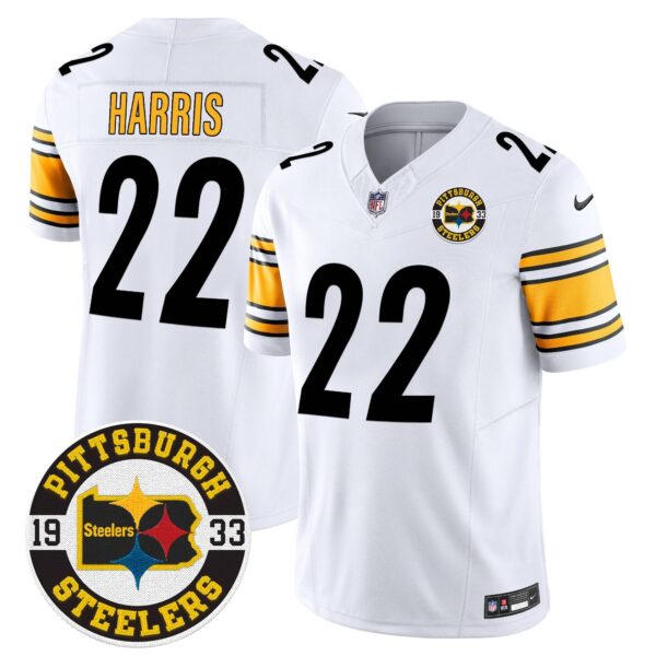 Steelers 2024 Vapor Limited Jersey – Est 1933 Patch – All Stitched – White – Najee Harris Jersey