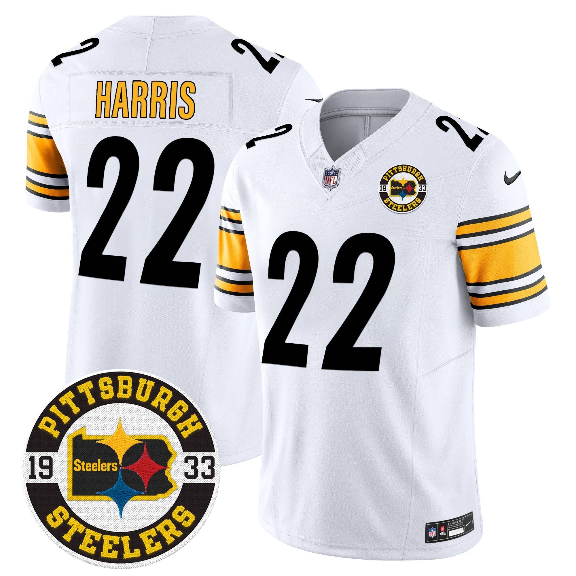 Steelers 2024 Vapor Limited Jersey – Est 1933 Patch – All Stitched – White – Najee Harris Jersey