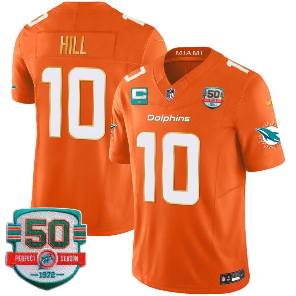 Dolphins Gold Trim Vapor Limited Jersey – All Stitched – Orange – Tyreek Hill Jersey