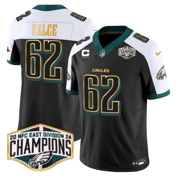 Eagles 2024 NFC East Division Champions Gold Trim Vapor Limited Jersey – All Stitched – Black Alternate – Jason Kelce Jersey