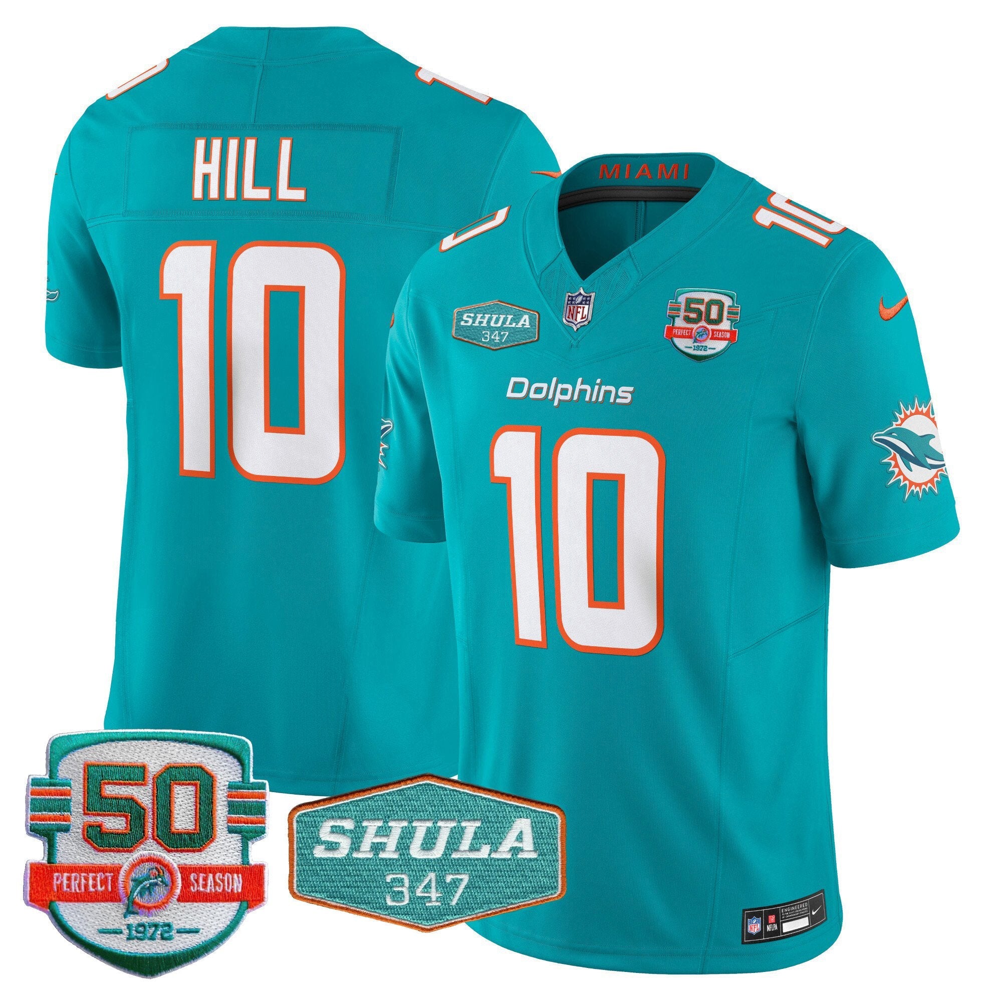 Dolphins Shula 347 Patch Vapor Limited Jersey V2 – All Stitched – Aqua – Tyreek Hill Jersey