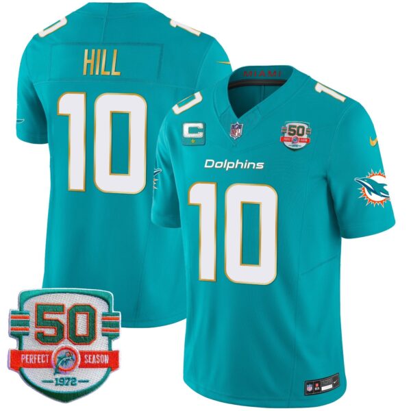 Dolphins Gold Trim Vapor Limited Jersey – All Stitched – Aqua – Tyreek Hill Jersey