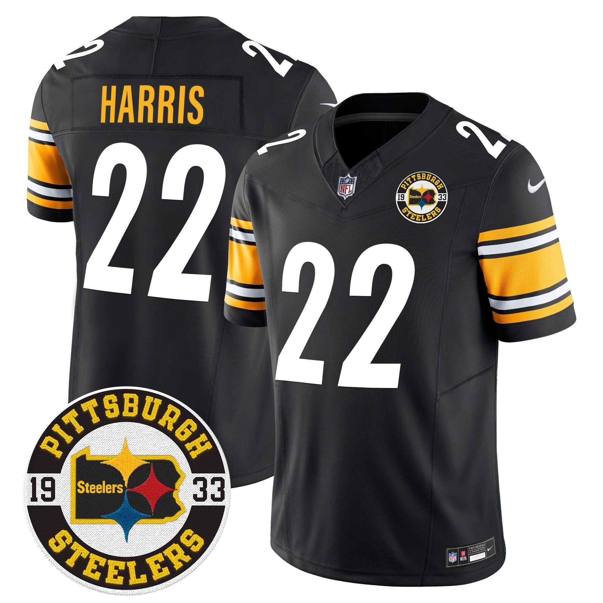 Steelers 2024 Vapor Limited Jersey – Est 1933 Patch – All Stitched – Black – Najee Harris Jersey