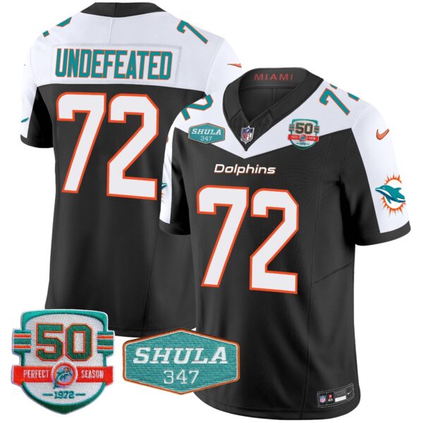 Dolphins Shula 347 Patch Vapor Limited Jersey V2 – All Stitched – Black Alternate – Undefeated Jersey